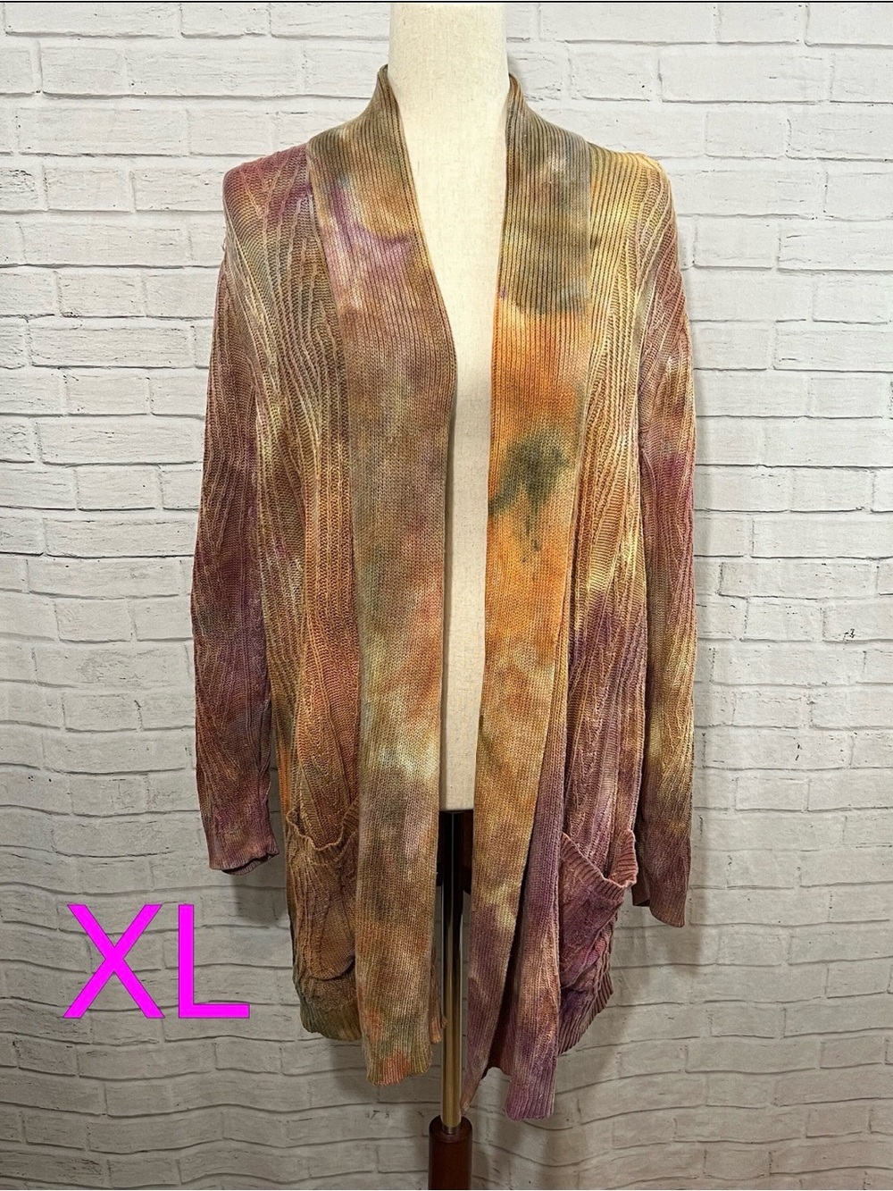 Handmade Ice Dye Fall Color Cardigan Sweater XL